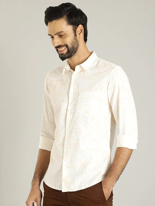 Indian Terrain Men All Over Print White Shirt